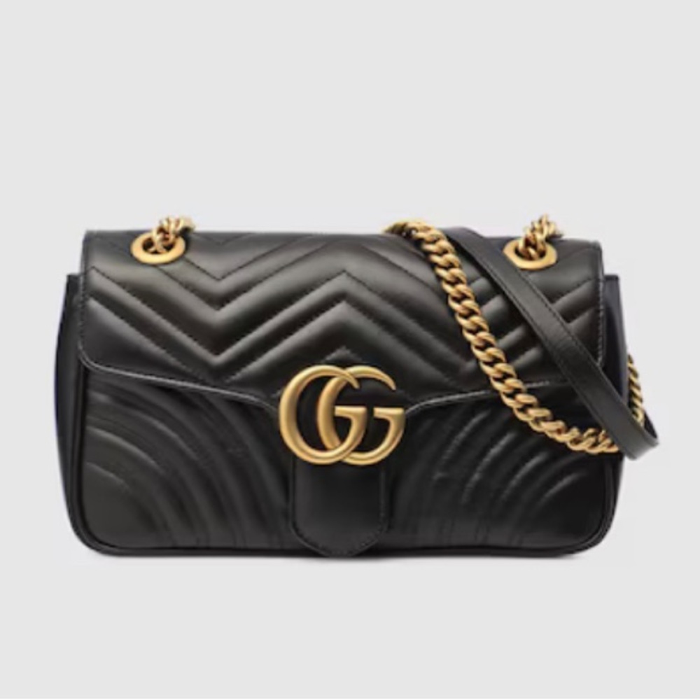 Authentic GUCCI black and gold hardware Marmont flap bag